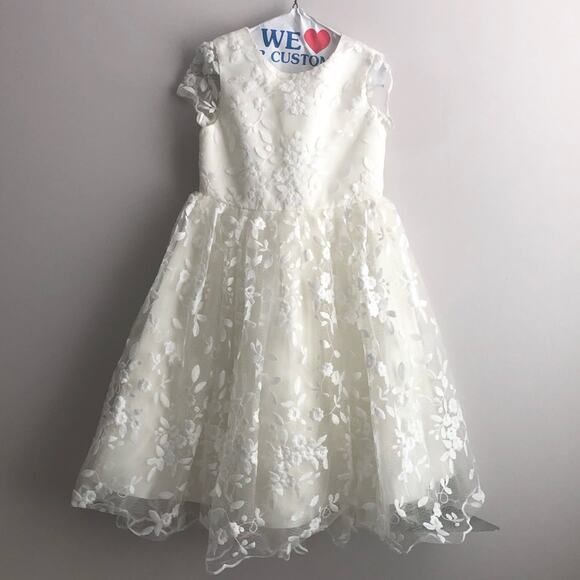 Princess Daliana Anthropologie Lindi Lace Piping White Flower Girl Dress Size 10 - Picture 4 of 12